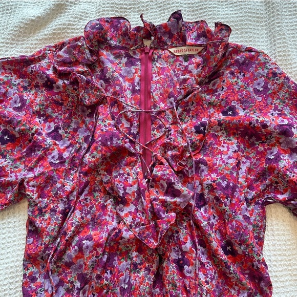 Rebecca Taylor 100% silk Spring Blossom Romper size 4 flower summer womens - Picture 5 of 12